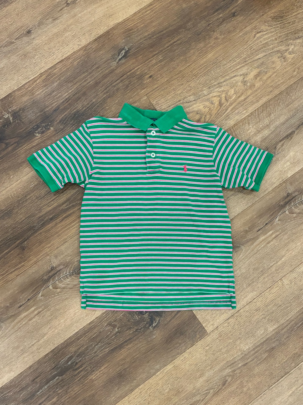 Polo Ralph Lauren Green Pink Stripe Polo Shirt Top Golf Preppy Cotton 6 Boy